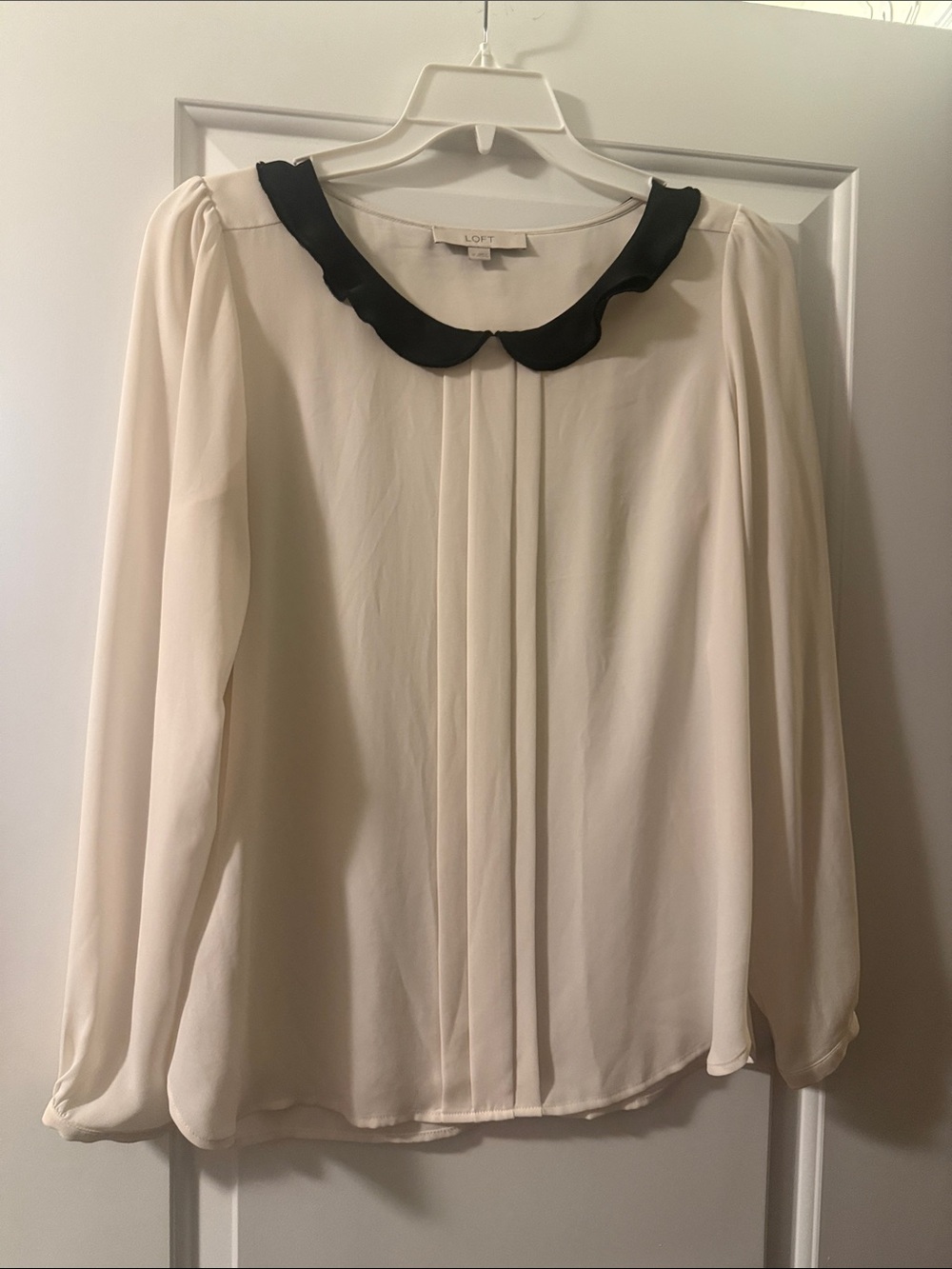 LOFT Cream Blouse with Black Peter Pan Collar size medium